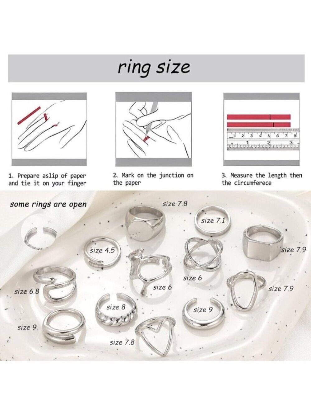 ❤️Women Sliver Rings Set Open Stacking Knuckle Ring, Signet Rings for Gift - Picture 7 of 8